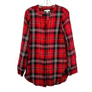 Daily Thread Womens Plaid Button Up Tunic Top Long Roll Tab Sleeve Small New